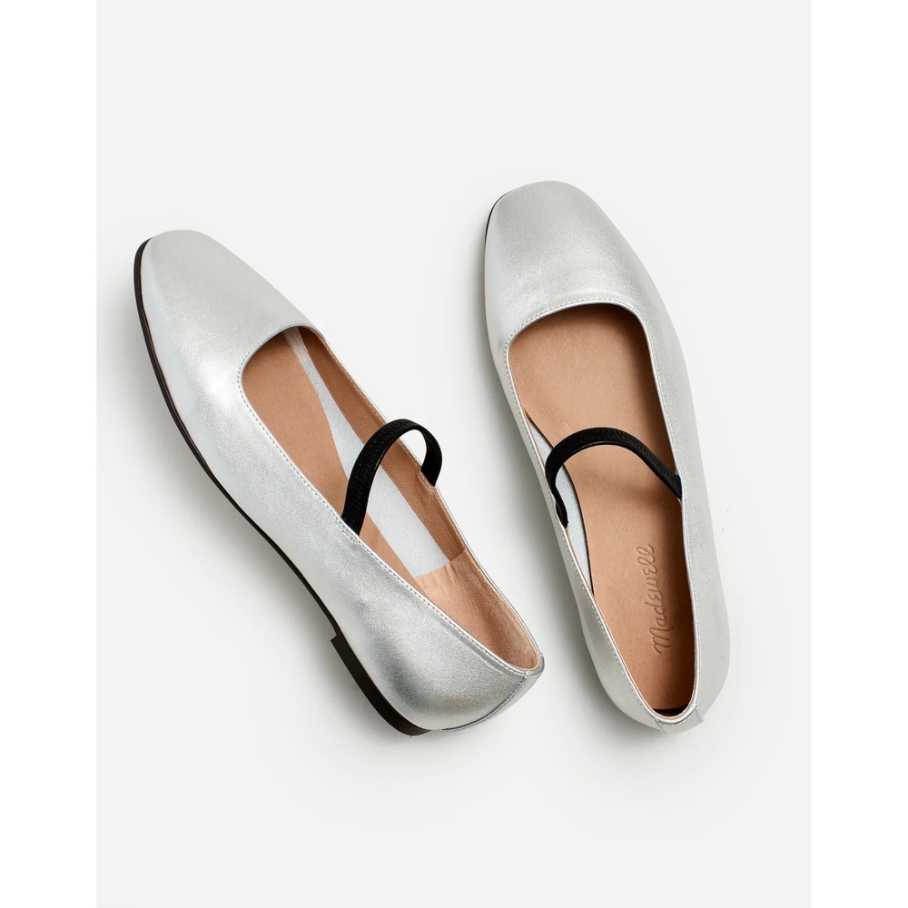 Madewell The Greta Mary Jane Flat in Silver Size 7